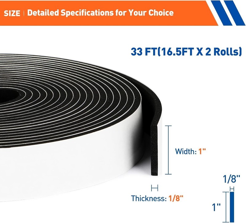 Versatile Adhesive Foam Weather Stripping - 33FT for Soundproofing & Insulation gallery