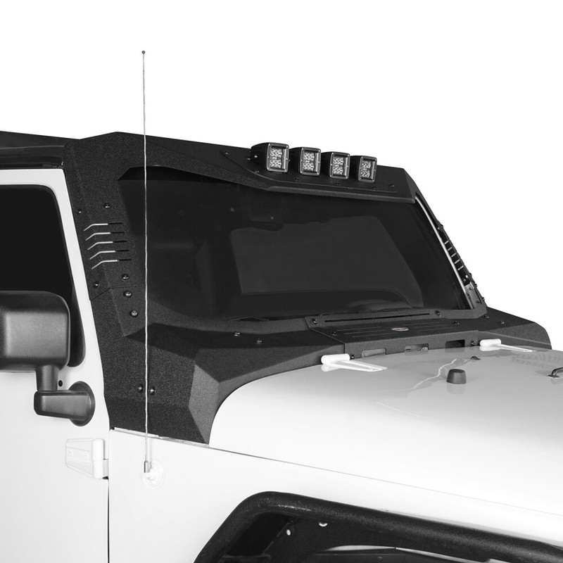 Steel Windshield Frame Cover Visor w/ LED Lights Fit 2007-2018 Jeep Wrangler JK gallery