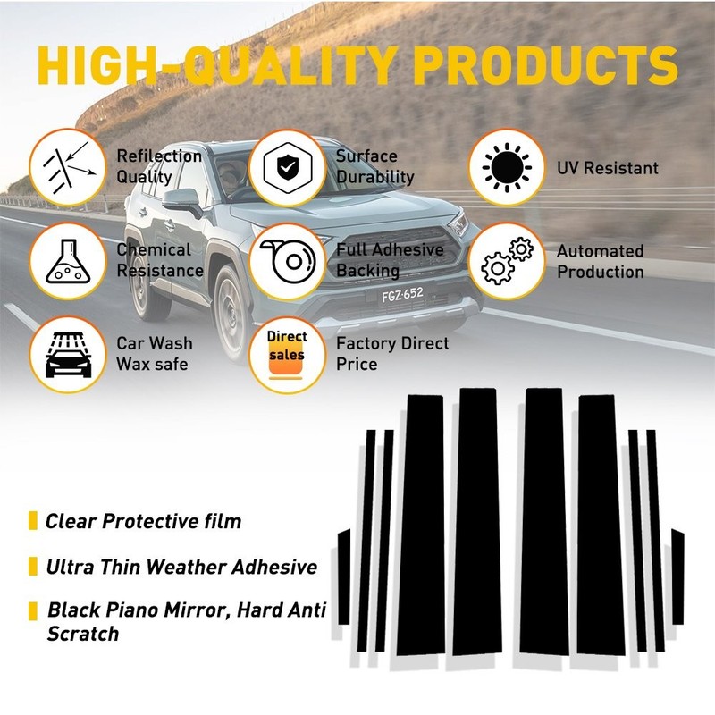 Fit TOYOTA For RAV4 20pc 2019-2021 Black Gloss Pillar Posts Door Trim Window EXV gallery