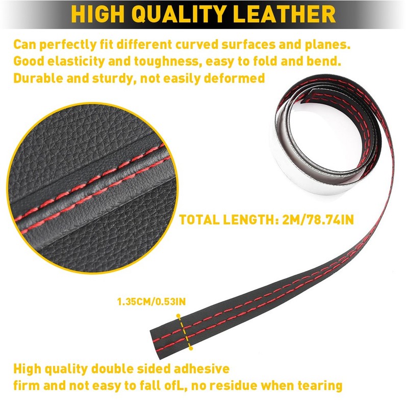 2M PU Car Leather Dashboard Decor Sticker Line Strip Moulding Accessories Trim
