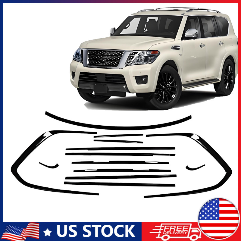 13pcs Window Molding Trim Frame Strips Gloss Black For 2018-2024 Nissan Armada