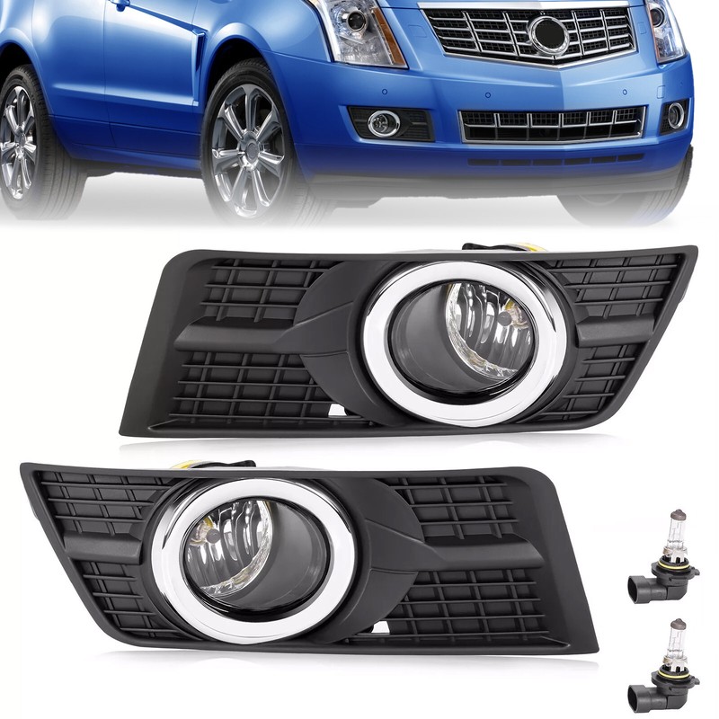 Pair Fog Lights w/Fog Light Bezel Bumper Lamp Cover For Cadillac SRX 2010 – 2016