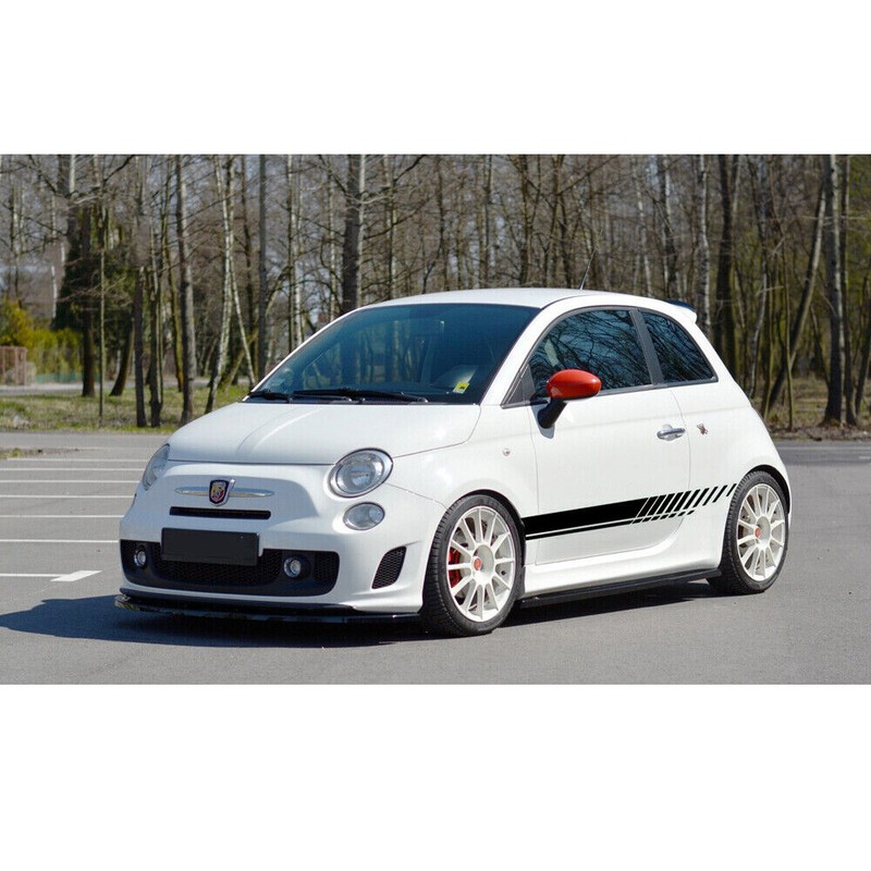 2x Black Racing Stripe Graphic Door Side Skirt Decal Sticker For Fiat 500 Mini gallery