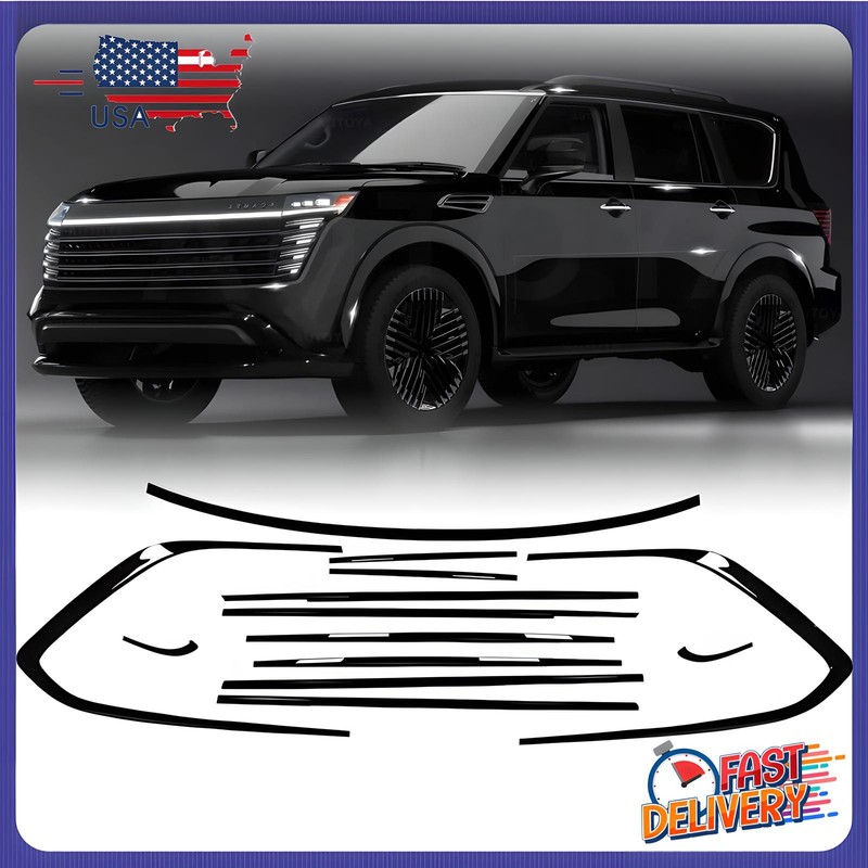 Fits 2018-2024 Nissan Armada 13PCS Glossy Black Window Molding Trim Frame Strips