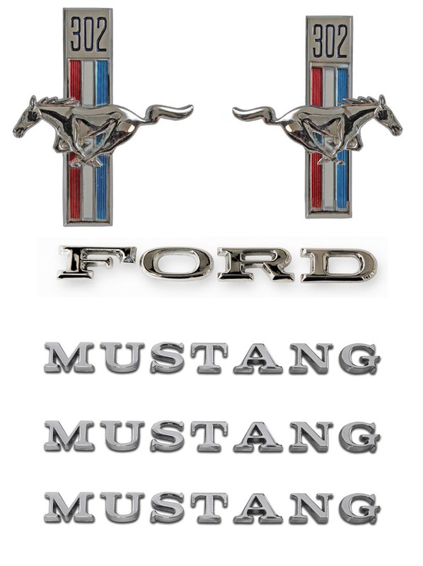 NEW! 1967 Ford Mustang 302 Running Horse Emblem Kit Fenders Hood Trunk 6 pc Set