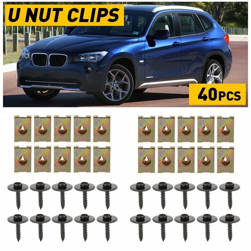 40X Car Auto Fender Screw Body Bumper Retainer U Nut Clips Gasket Fastener Metal