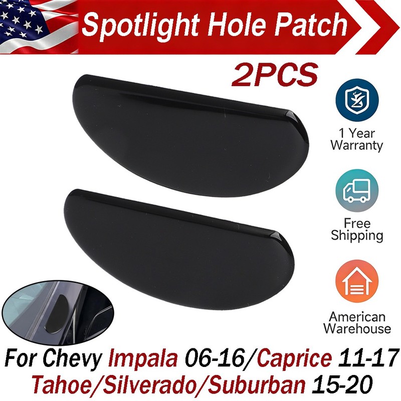 Police Vehicle Windshield Post Spotlight Hole Patch Cover Gloss Black 2PCS Pack
