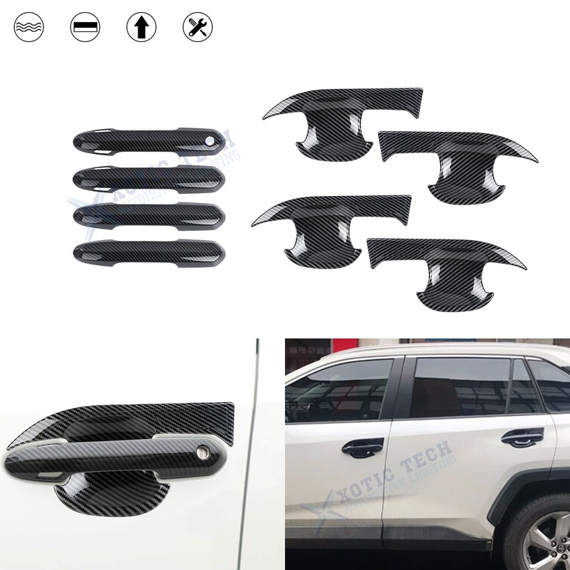 Carbon Fiber Pattern Side Door Handle+Bowl Cover Trim For Toyota Rav4 2019-2024