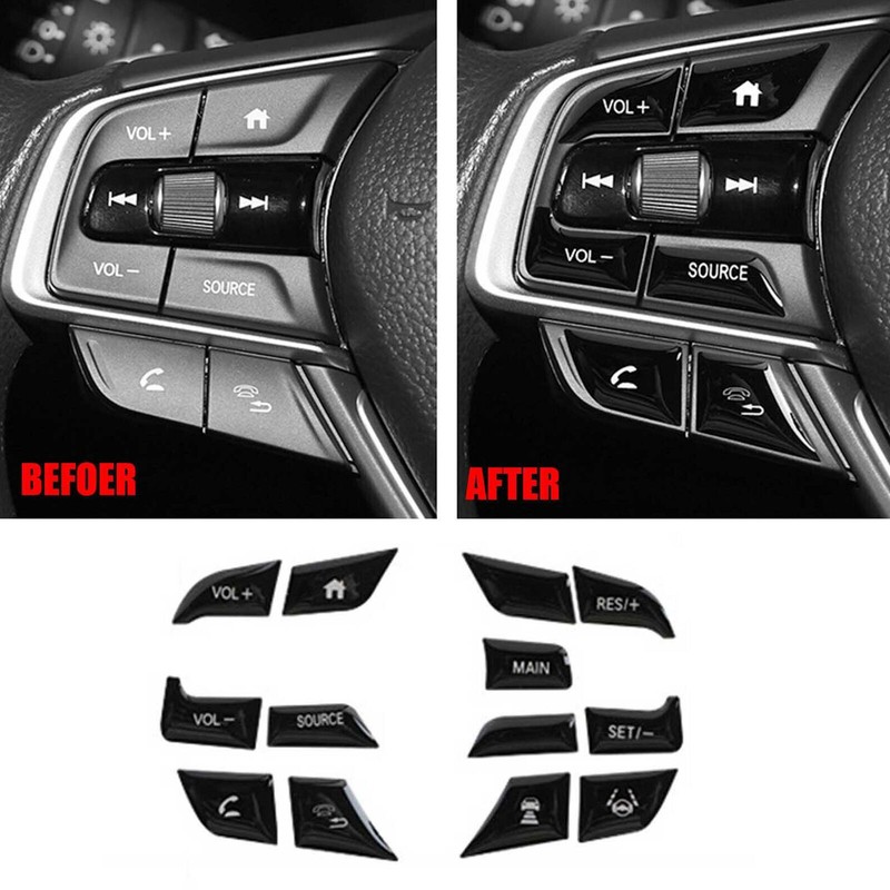 13pcs Black Steering Wheel Button Frame Trim For Honda Accord 10Th 2018-2021 gallery