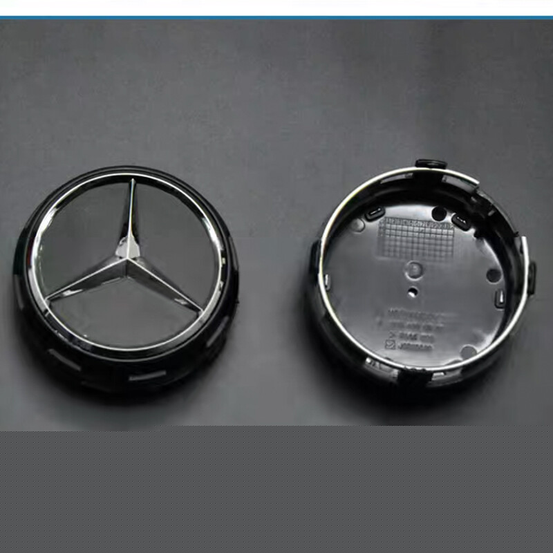 4pcs FOR MERCEDES 0004000900 RAISED BLACK CENTER CAP W/ CHROME STAR OEM GENUINE