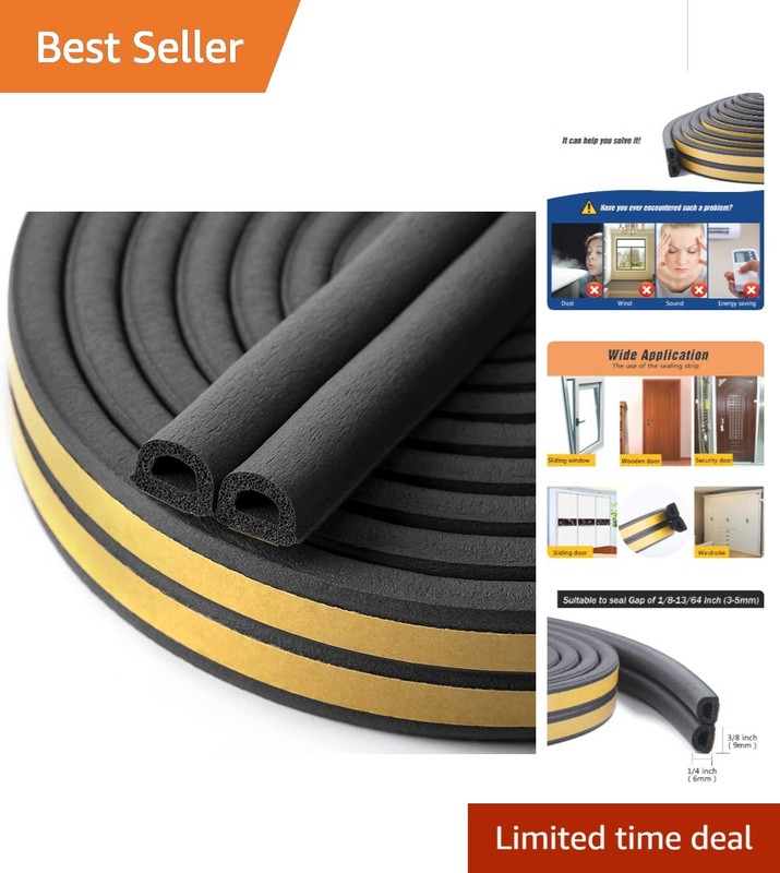 D-Type Foam Insulation Seal Strip: 16.5 Ft Black for Effective Draft Protection
