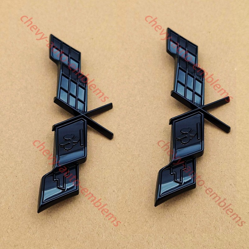 2Pcs Gloss Black Fits 1977-1979 C3 Fender Emblem Crossed Cross flags 3D Badg