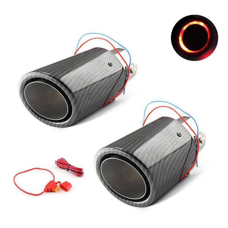2PCS Universal Modified LED Luminous Muffler Tip Tail Pipe Carbon Fiber Curved