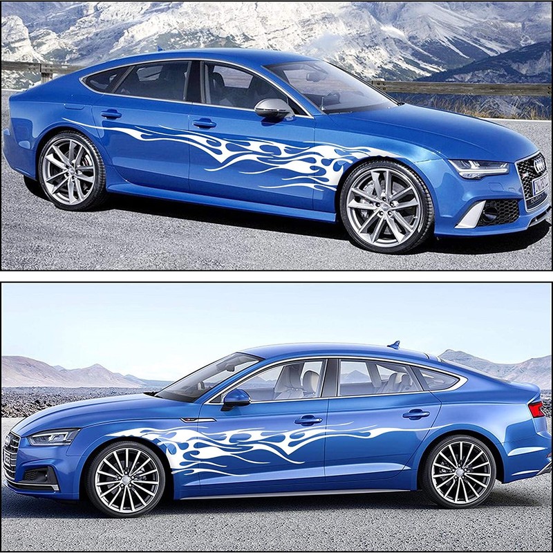 2pcs White Fire Flame Graphics Side Door Fender Vinyl Stickers For Ford Mustang gallery
