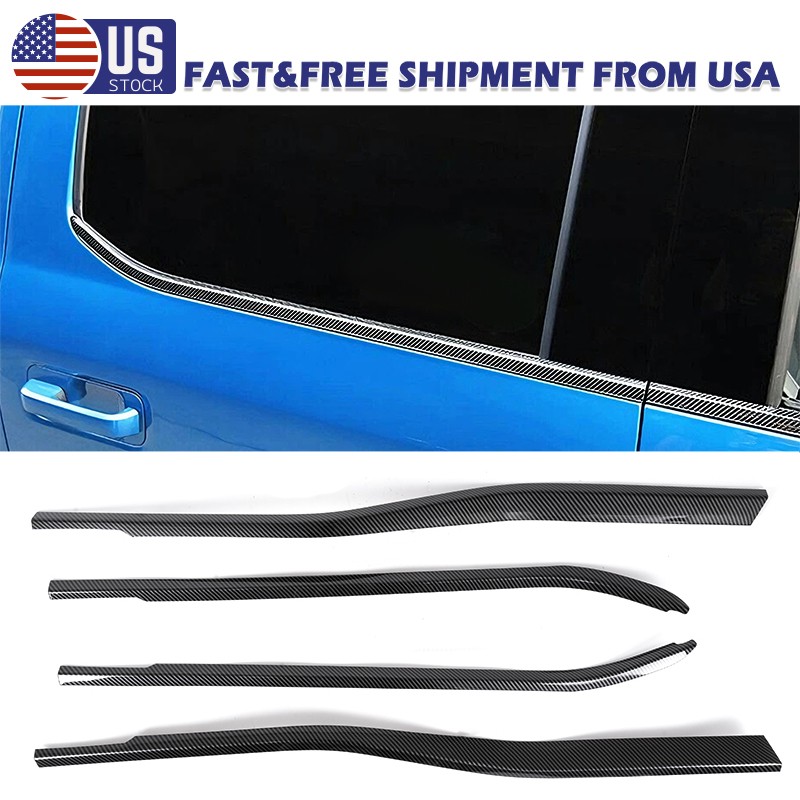 Gloss Carbon Black Door Window Frame Sill Trim for Ford F150 2021-2025 Molding