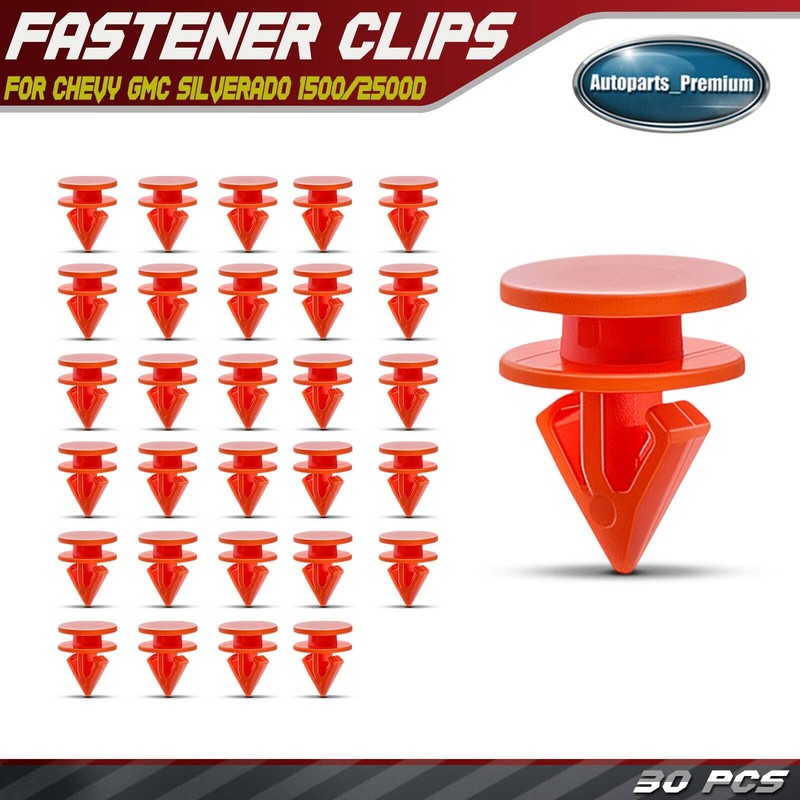 30Pcs 4.4 mm x 7mm Nylon Orange Door Trim Applique Clips for Chevy Silverado GMC