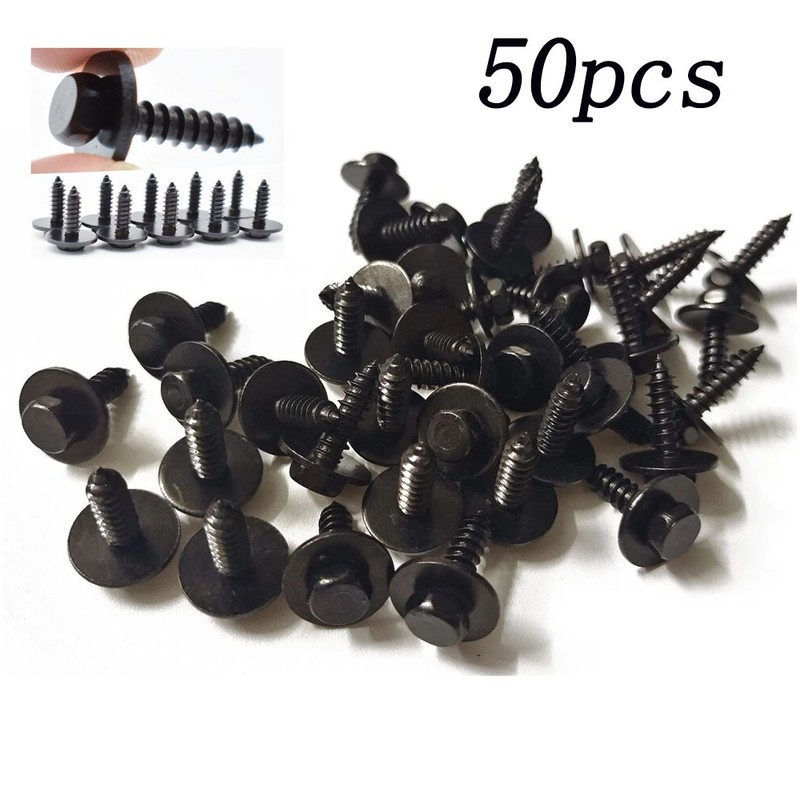50X Car Body Fender Bumper Shield Retainer Metal Clip Screw Hex Head Washer Set