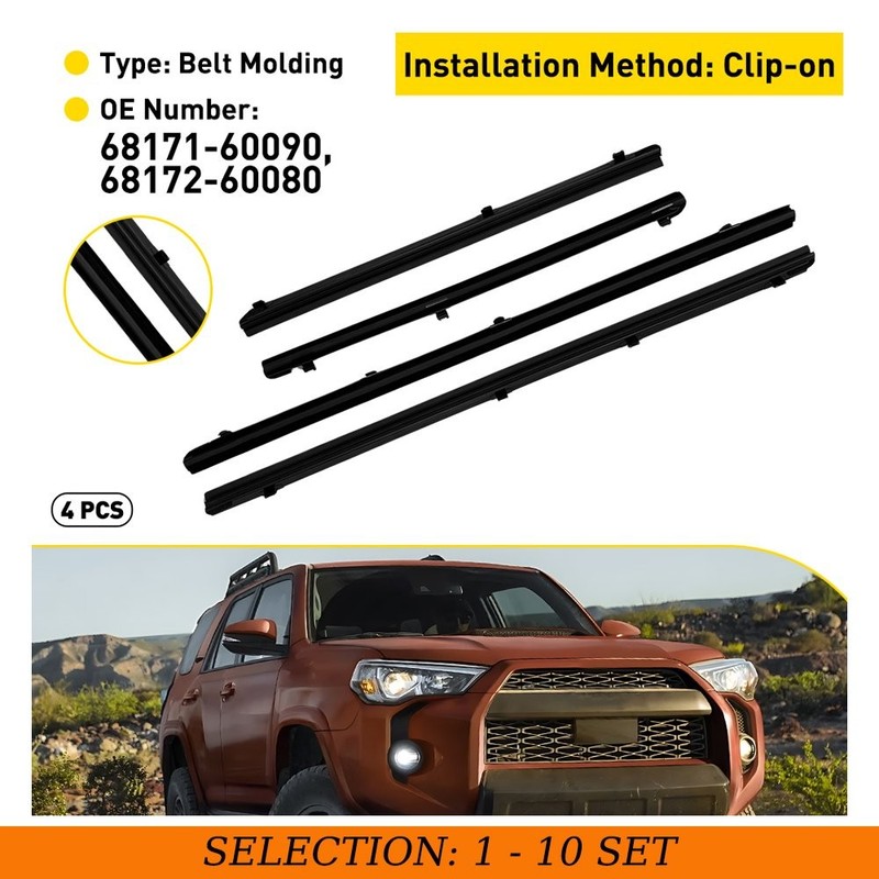For 2010-2024 Toyota 4Runner Door Glass Outer MOLDING Weatherstrip Set 4-40PCS