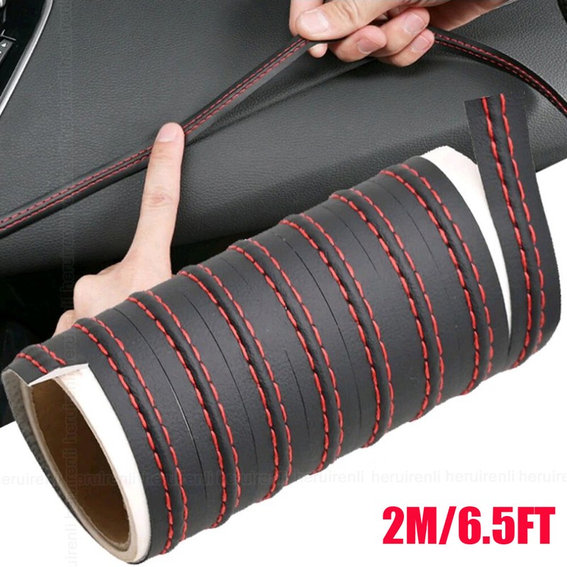 2M PU Leather Car Dashboard Decor Line Strip Sticker Moulding Trim Accessories