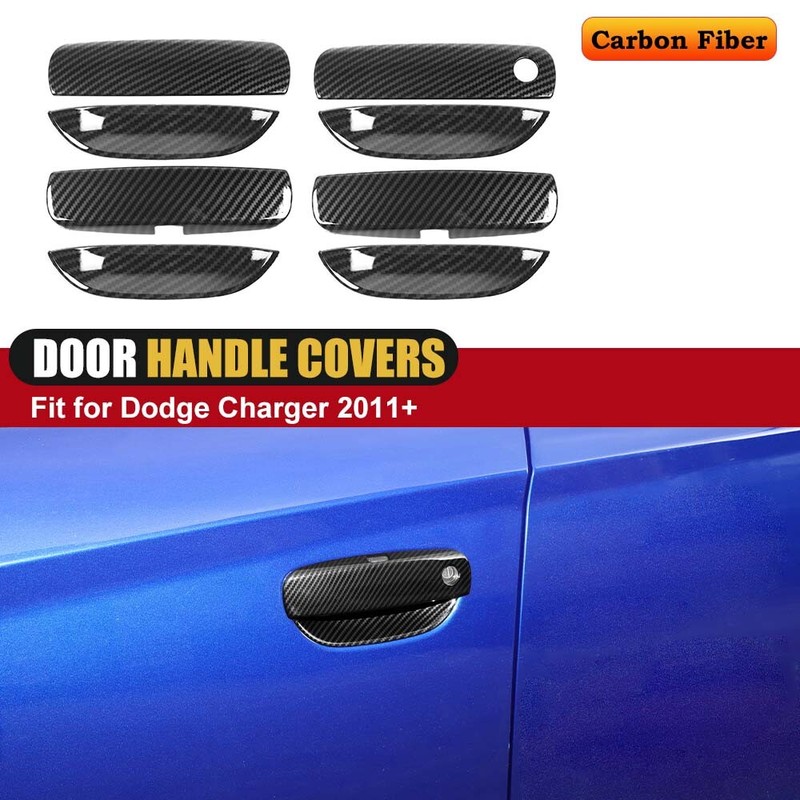 For Dodge Charger 2011+ 8PCS Carbon Fiber Out Door Handles Decorative Cover Trim