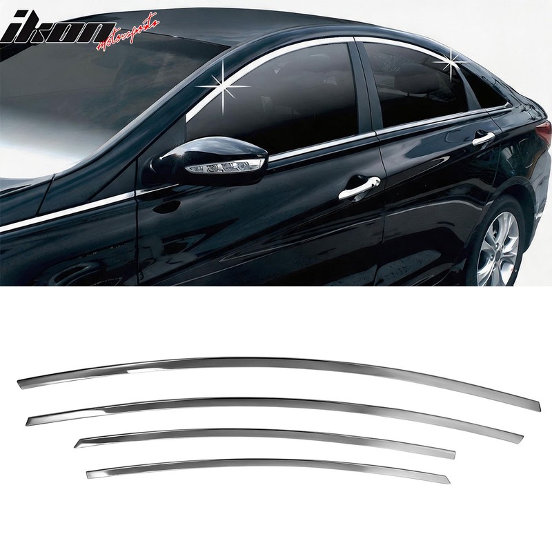 Fits 11-13 Hyundai Sonata 4PCS RH LH Exterior Window Top Molding Trim ABS Chrome