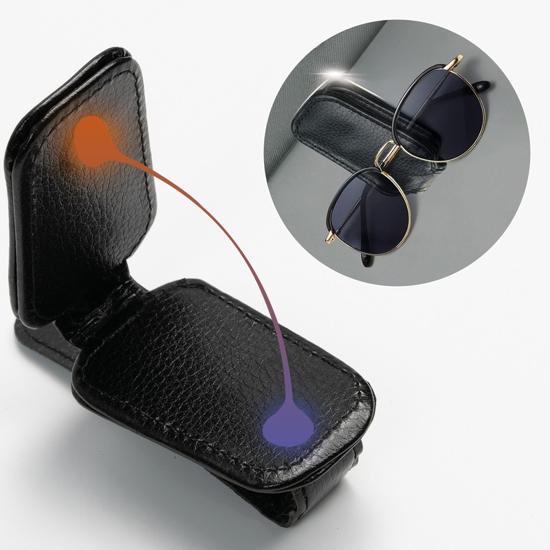 2Pc Car Sun Visor Leather Glasses Sunglasses Card Ticket Holder Clip Accessories gallery