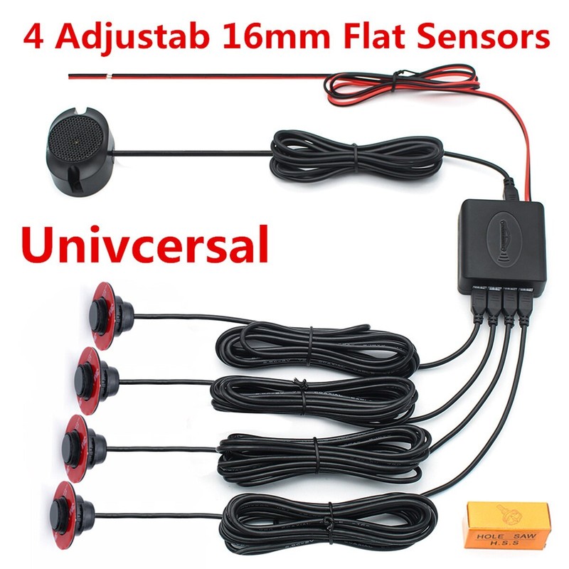 4 Parking Sensor Car Reverse Backup Radar Kit Flat Sound Alarm Buzzer Adjustable gallery