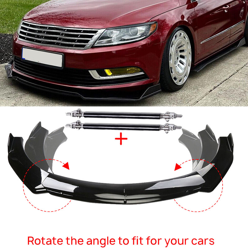 Front Bumper Lip Splitter Spoiler Gloss Black For Volkswagen CC 2009-17 Bod Kit