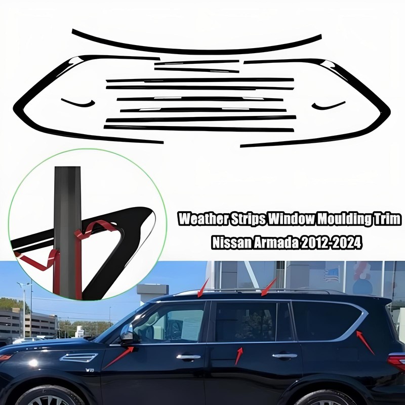 13PCS Window Molding Trim Frame Strips Glossy Black For Nissan Armada 2018-2024 gallery