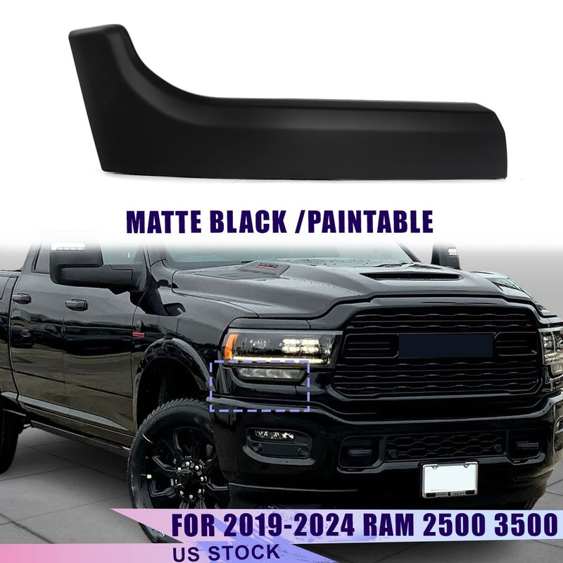 Unpainted For 2019-2024 Ram 2500 Matte Black Right Side Headlight Molding Trim