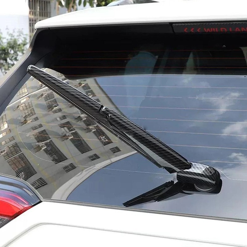 3Pcs Carbon Fiber Rear Windscreen Wiper Cover Trim ABS For Toyota RAV4 2019-2024 gallery