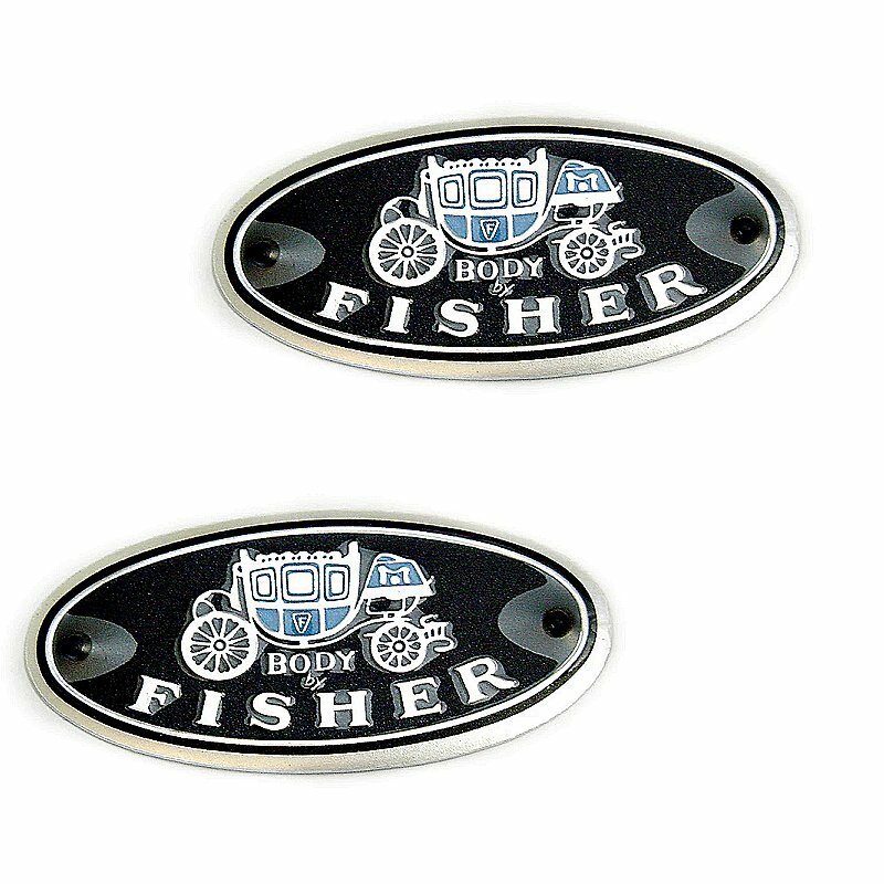 «Body By Fisher» Aluminum Door Sill Scuff Plate Emblems Decals Pair New Set