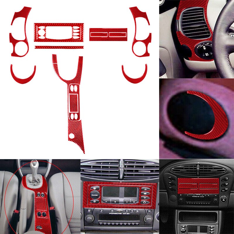 13Pcs Red Carbon Fiber Full Interior Kit Cover Trim For Porsche Boxster/996