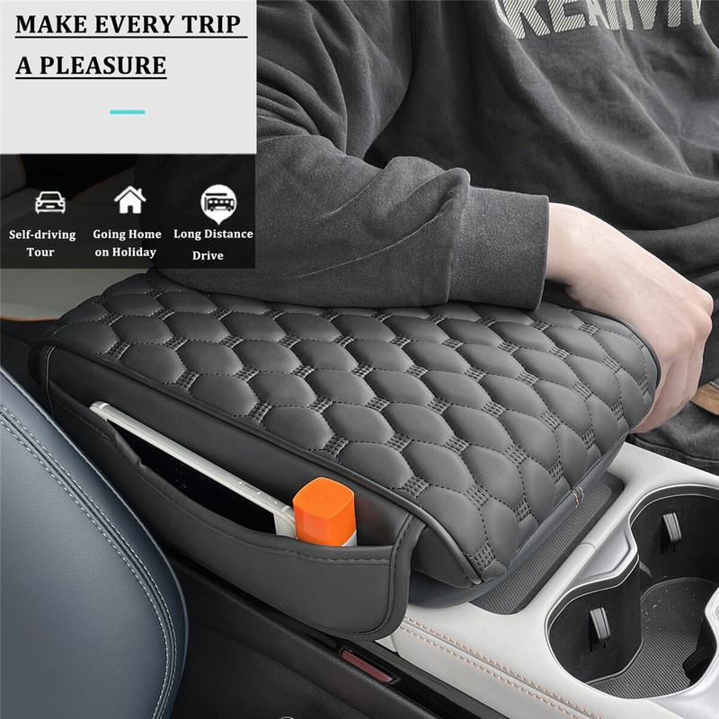 Car Armrest Pad Center Console Box Leather Cover Protector Cushion Accessories.