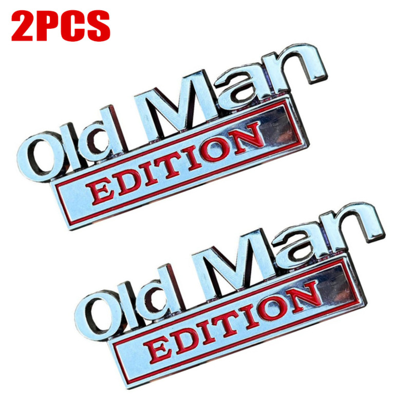 2pcs Fit for Universal Car (Silver Red) Metal Old Man Edition Emblem 3D Badge