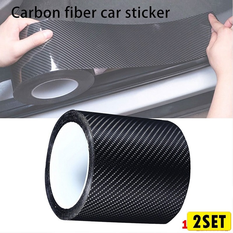 2Set 5D Carbon Sticker Car Fiber Strip Door pedal Foot Anti Scratch Tapes 10cm*3