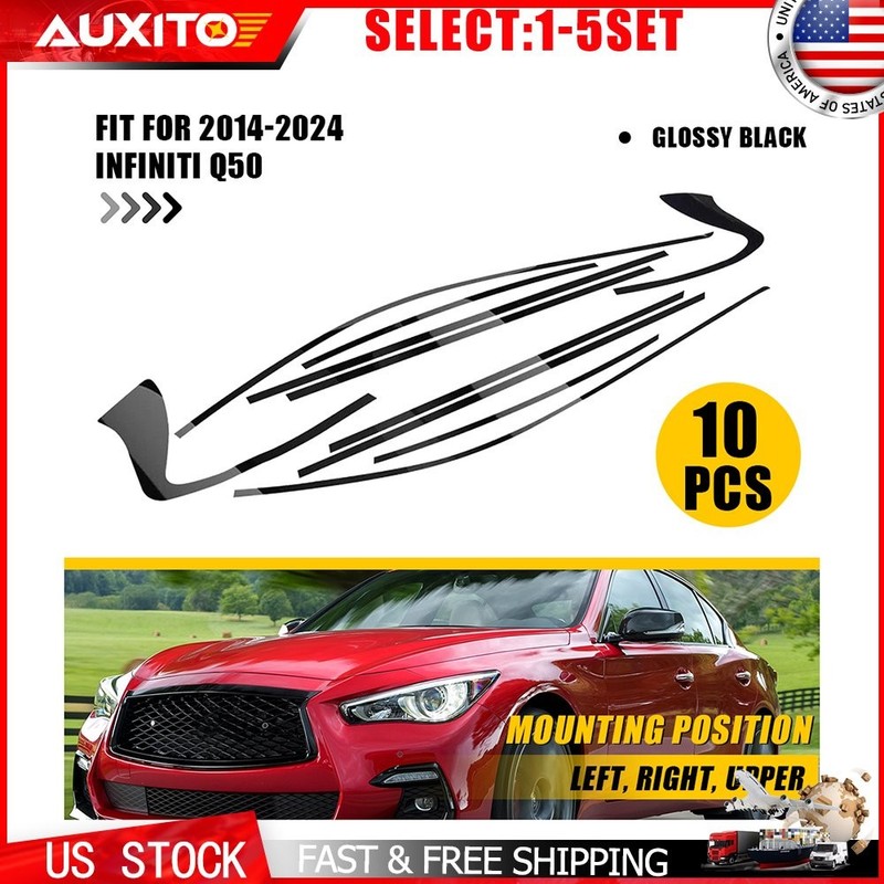 Window Trim Chrome Delete Overlay Gloss Black For Infiniti Q50 2014-2024 10-50X
