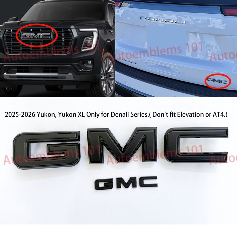 2025-2026 GMC Yukon Denali XL Front & Rear replacement All Black Emblems