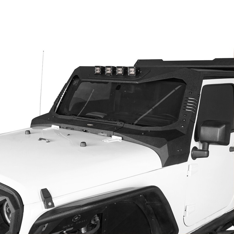 Steel Windshield Frame Cover Visor w/ LED Lights Fit 2007-2018 Jeep Wrangler JK