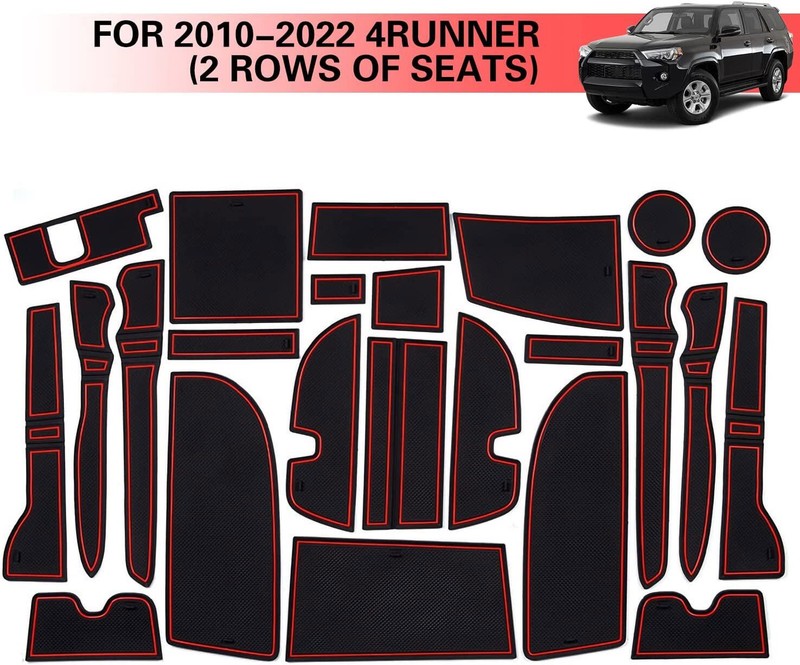 For Toyota 4Runner 2010-2024 Cup Holder, Door Console Liner Accessories Red Trim
