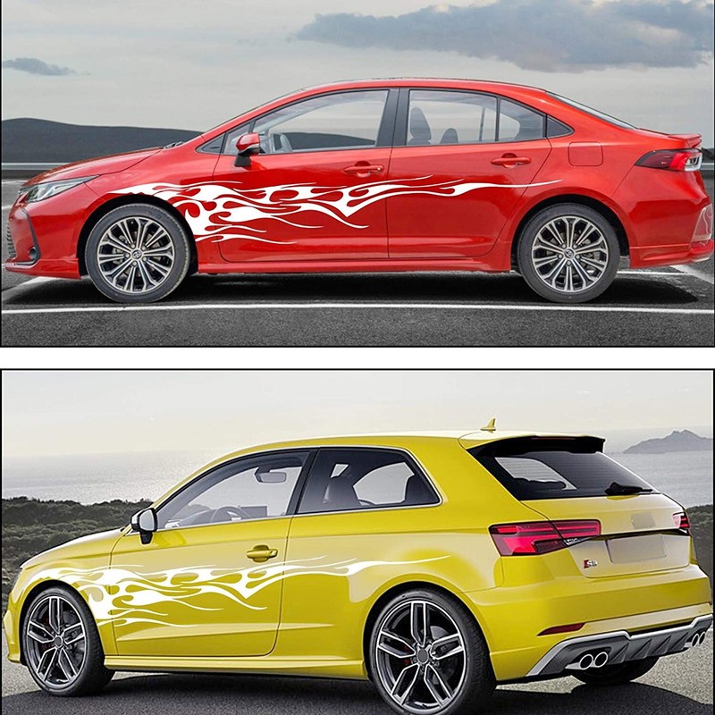 2pcs White Fire Flame Graphics Side Door Fender Vinyl Stickers For Ford Mustang gallery
