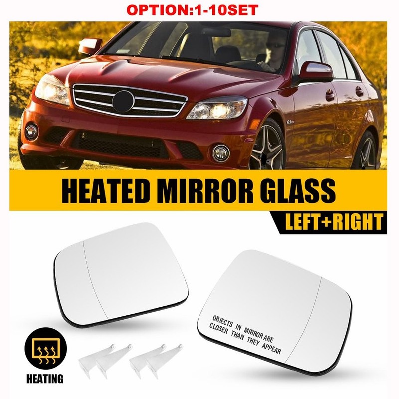 Driver Passenger Mirror Heated Glass w/ Backing For 2008-2010 Mercedes C300 Base