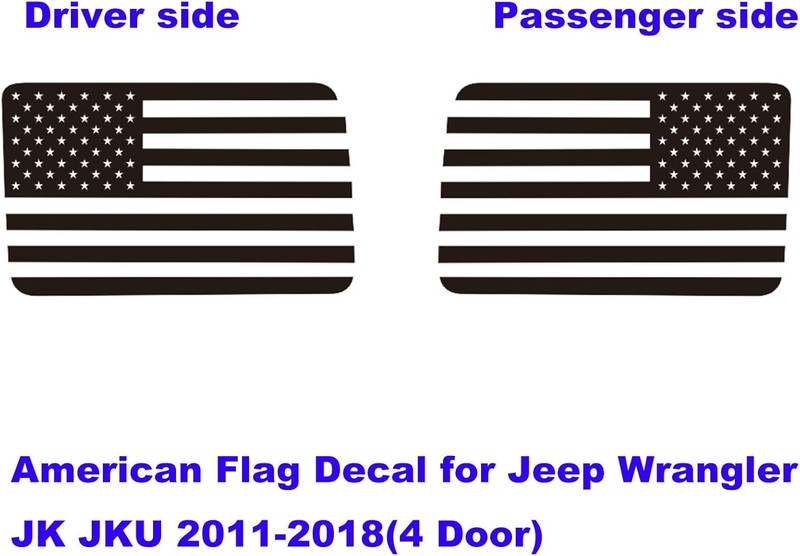 2x Matte Black Rear Window American Flag Vinyl Sticker for Jeep Wrangler 2011-18 gallery