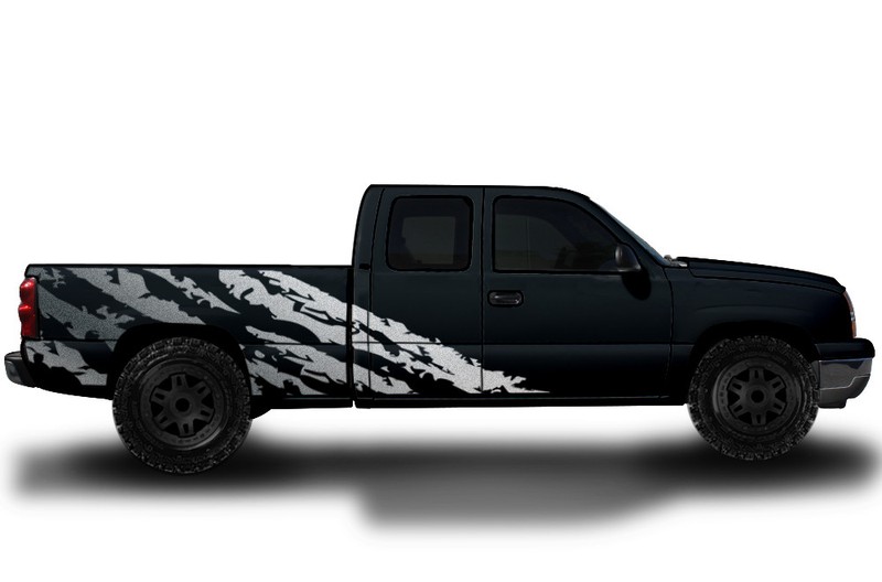 Custom Vinyl Decal Wrap Kit HALFSIDE SHRED for 99-07 Chevy Silverado 1500 SILVER