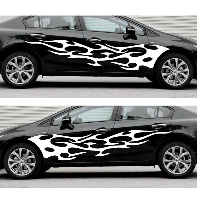 2pcs White Fire Flame Graphics Side Door Fender Vinyl Stickers For Ford Mustang gallery