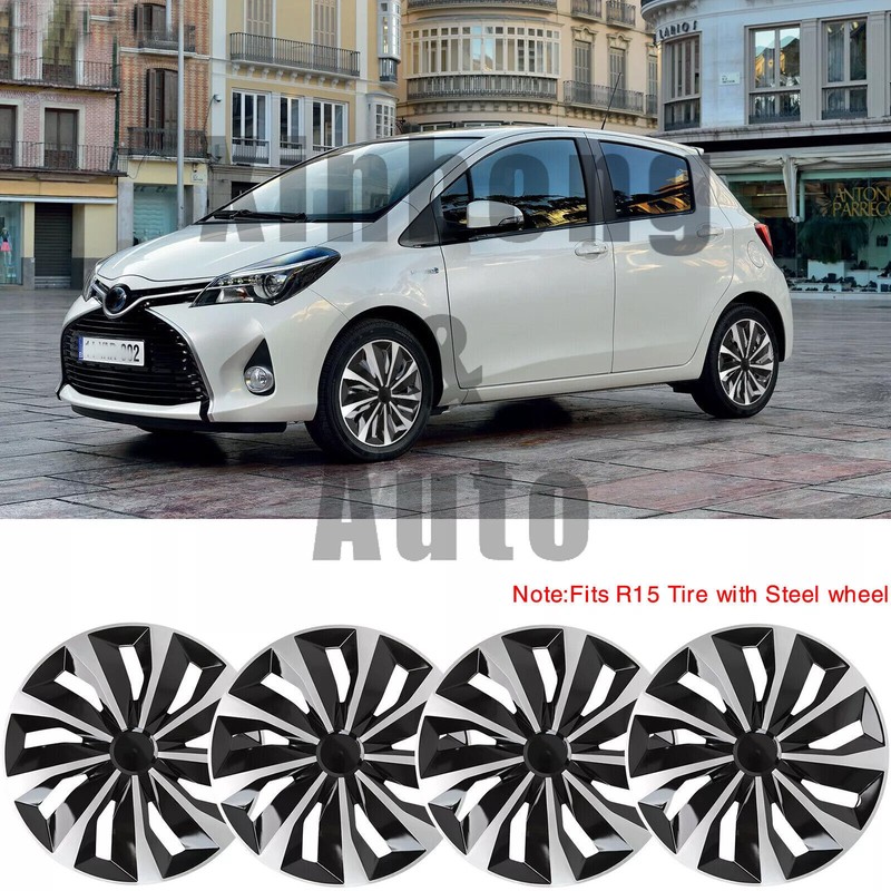 15″ 4PCS Wheel Covers Hubcaps Snap On Hub Caps R15 Steel Wheel For Toyota Yaris