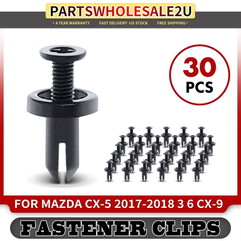30Pcs 5mm Nylon Retainer Clips Screw-Type with Open End for Mazda 3 6 CX-5 CX-9
