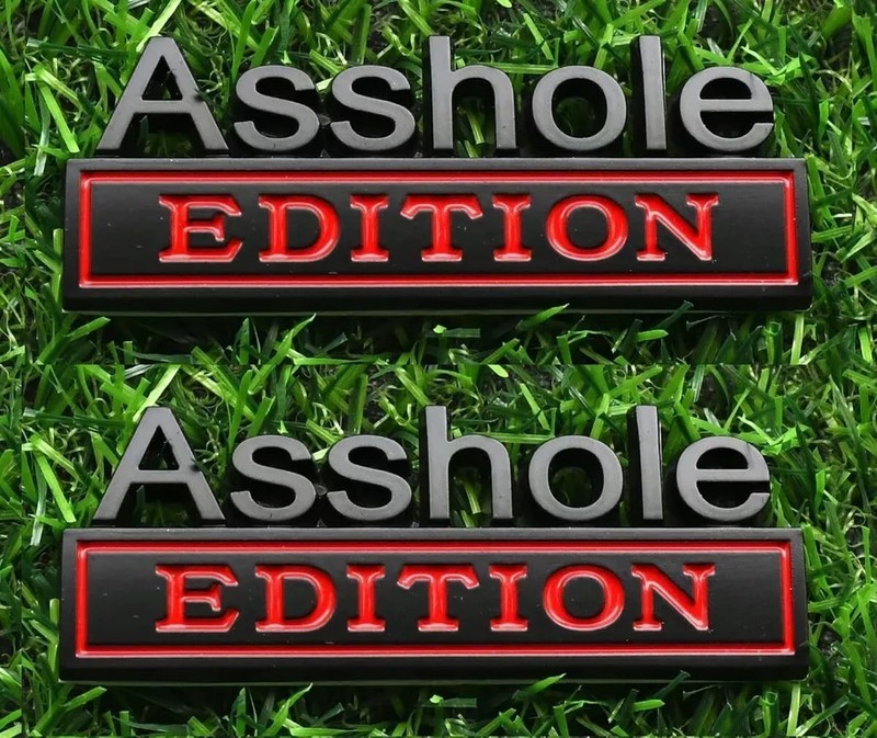 2 Pack Ass hole Edition Emblems 3D Front Hood Side Metal Auto Badge,Black&Red