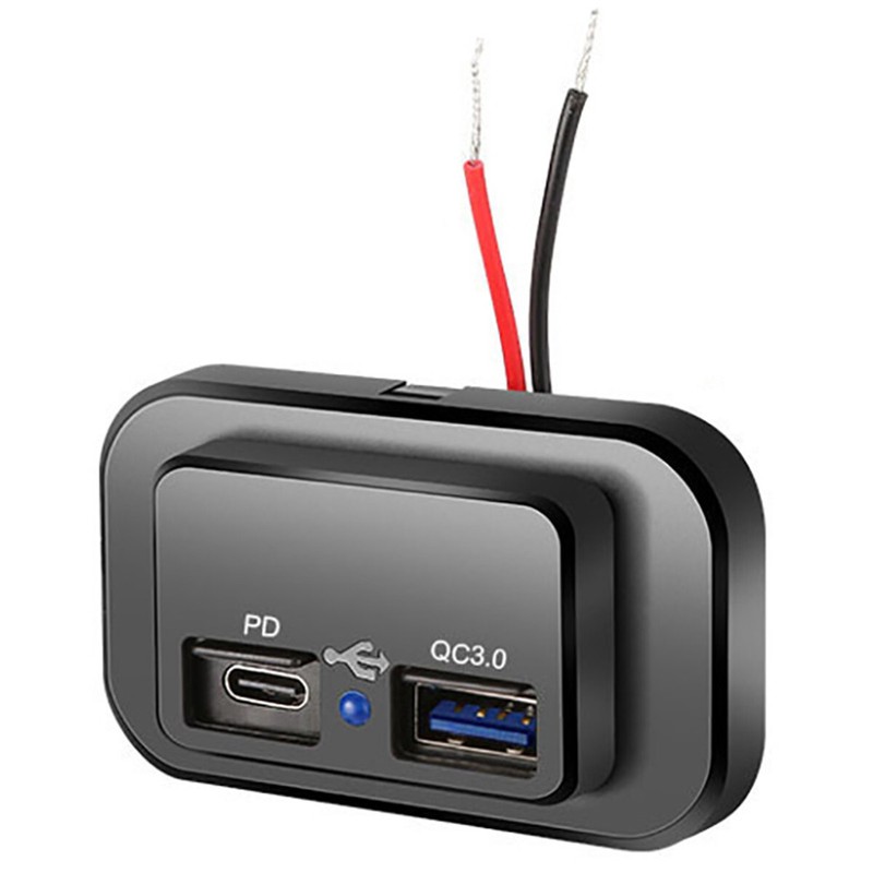 12V-24V Dual USB PD QC3.0 Fast Charger Socket LED Power Outlet Panel Car Boat RV