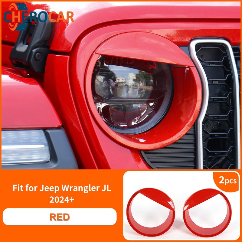 2PCS Red Front Headlight Lamp Cover Trim for Jeep Wrangler JL JT 2024 2025 2026